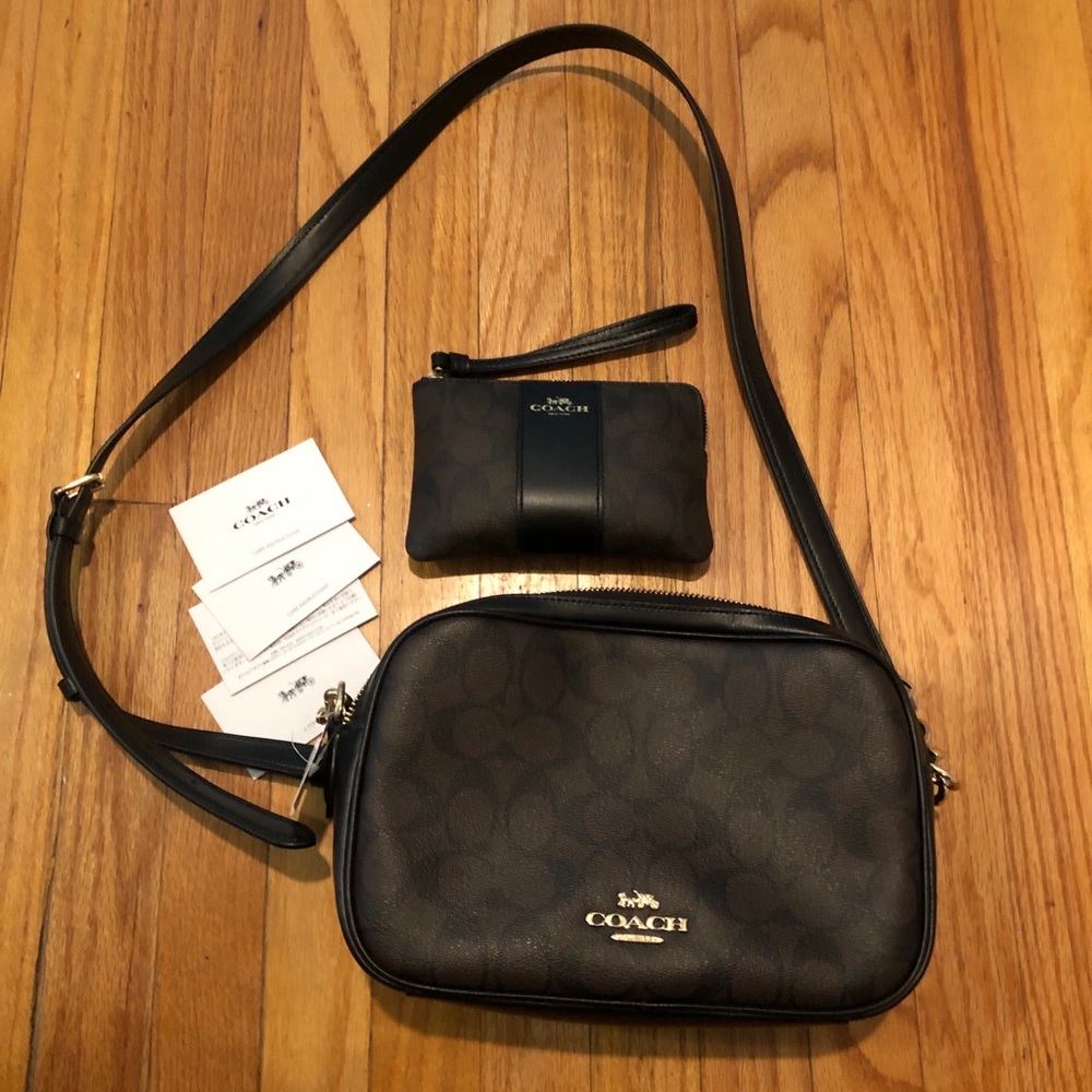 Authentic brand new w tags Coach black and gold hardware crossbody bag & wallet.